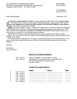 Back-to-School Night Letter