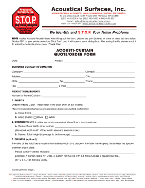 Acoustical Curtain Quote Order Form