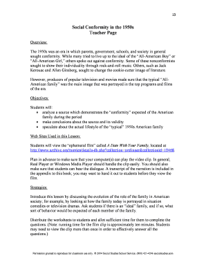 Social Conformity in the 1950s Lesson Plan