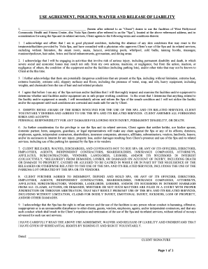 Spa Use Agreement and Waiver