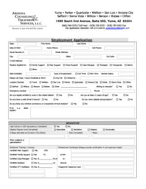 Arizona Employment Application