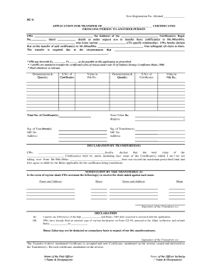 Application for Transfer of Defence Savings Certificates