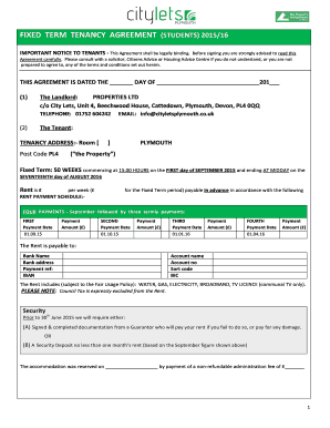 Student Fixed Term Tenancy Agreement