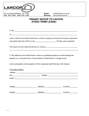 Tenant Notice to Vacate