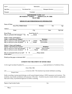 Minor Intake Form and Consent for Treatment