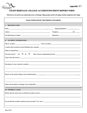 CGEP HERITAGE COLLEGE ACCIDENTINCIDENT REPORT FORM