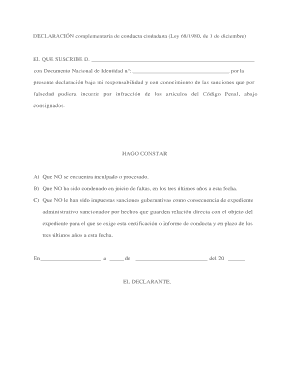 Declaración complementaria de conducta ciudadana