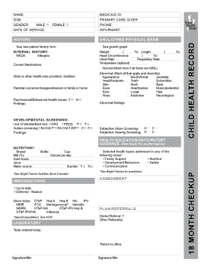 18 Month Checkup Child Health Record