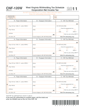 West Virginia Withholding Tax Schedule