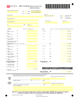 District of Columbia Sales and Use Tax Monthly Return