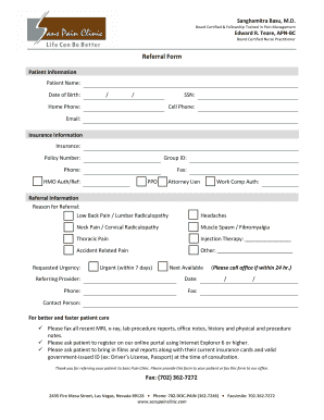Referral Form for Pain Management Clinic