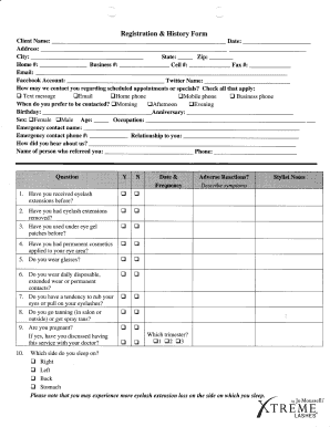 Xtreme Lashes Client Registration & History Form