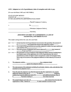 Judgment on Writ of Garnishment