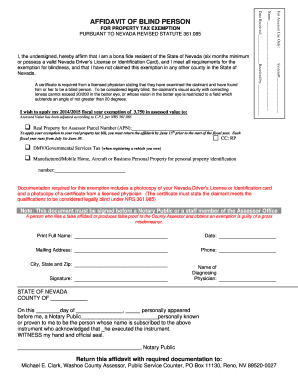 Affidavit of Blind Person for Property Tax Exemption