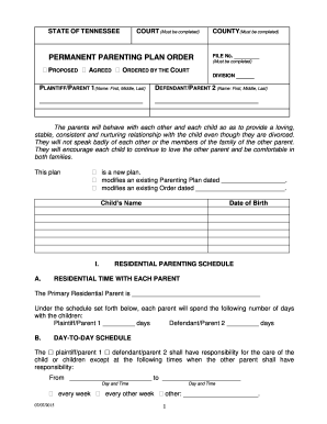 Tennessee Permanent Parenting Plan Order