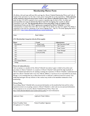 Alberta Volleyball Membership Waiver