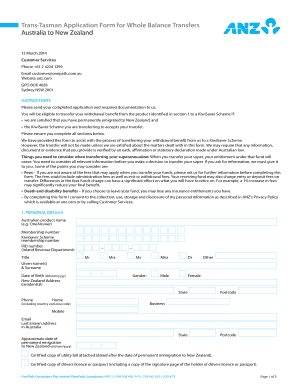 Trans-Tasman Superannuation Transfer Application Form
