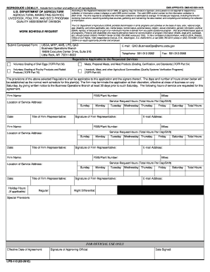USDA Livestock Poultry and Seed Program Work Schedule Request Form