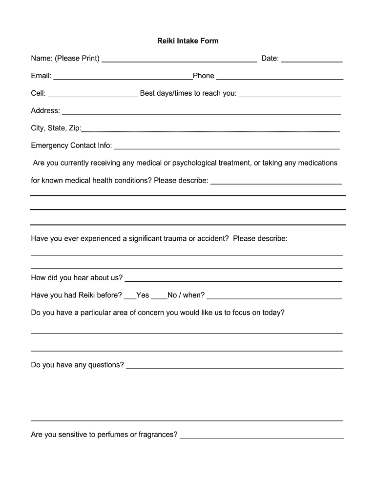 Reiki Intake Form Fill and Sign Printable Template Online US Legal