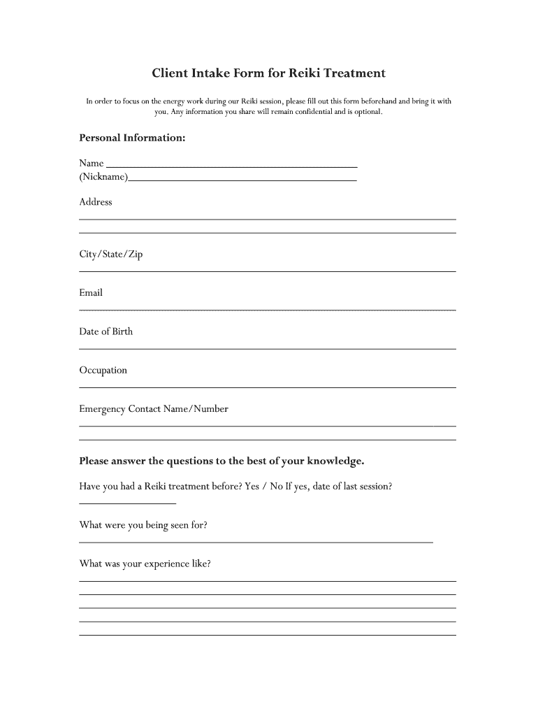 Free Printable Reiki Intake Form Printable Form, Templates and Letter