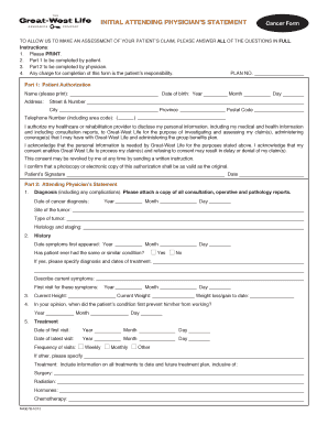 Fillable Online INITIAL ATTENDING PHYSICIANS STATEMENT Cancer Form Fax ...