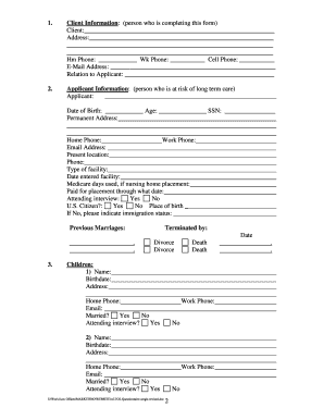Arizona Long Term Care And Estate Planning Questionnaire