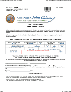 California Unclaimed Property Claim Affirmation Form