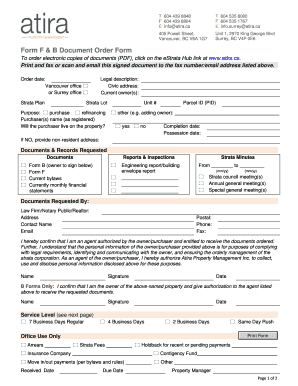 Form F & B Document Order Form
