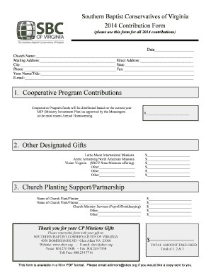 Southern Baptist Conservatives of Virginia 2014 Contribution Form