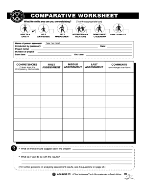 Comparative Worksheet for Youth Competencies