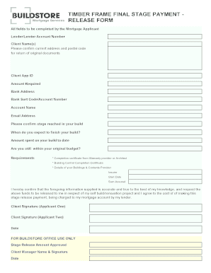 Timber Frame Final Stage Payment Release Form
