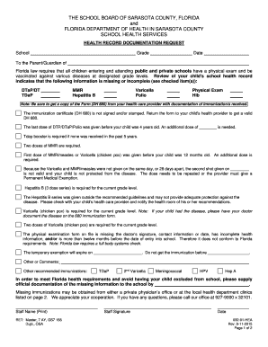 Florida School Health Record Documentation Request