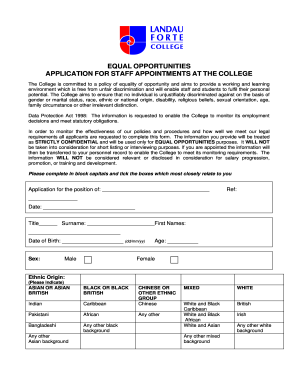Equal Opportunities Application Form