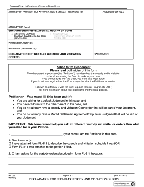 Declaration for Default Custody and Visitation