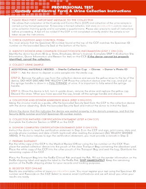Custody and Control Form for Urine Collection