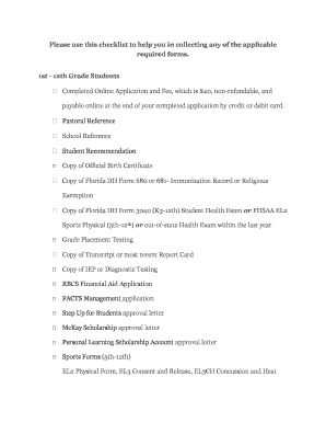 Florida School Admission Application Checklist