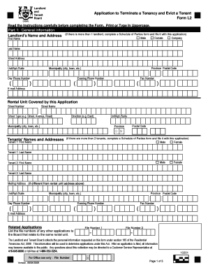 Landlord and Tenant Application to Terminate a Tenancy and Evict a Tenant