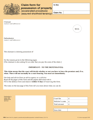 UK Accelerated Possession Claim Form