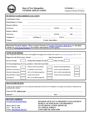 New Hampshire Vendor Application Form
