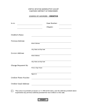 Change of Address – Creditor