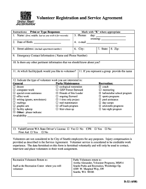 Volunteer Registration and Service Agreement