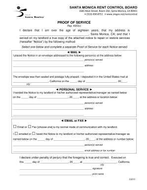 Santa Monica Landlord Notice Proof of Service