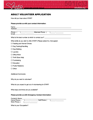 Adult Volunteer Application and Agreement