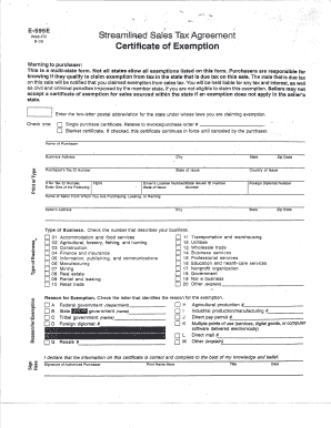 Streamlined Sales Tax Agreement Exemption Certificate
