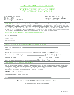 Louisiana Start Saving Program Debit Authorization Form