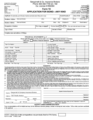 Form 10 Bond Application