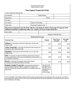 Non-Appeal Transcript Order