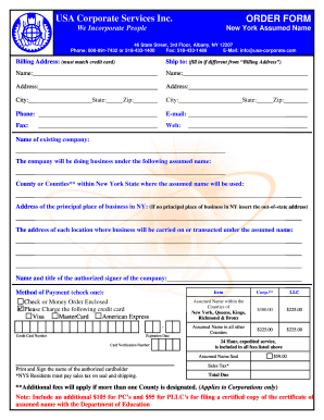 USA Corporate Services Assumed Name Order Form