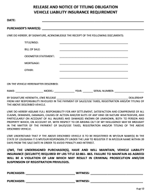 Vehicle Titling Obligation Release and Notice