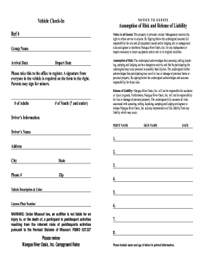 Vehicle Check-In Assumption of Risk and Release of Liability